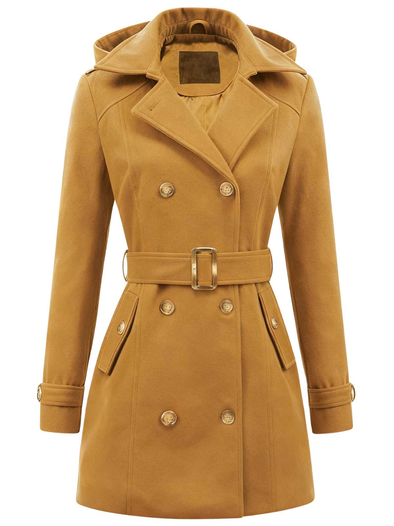 Manteau à capuche croisé en fausse laine des années 1970