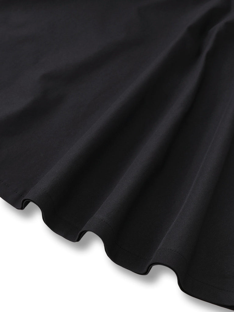 [Pré-vente] Robe noire à cape en peluche épaisse boutonnée des années 1950