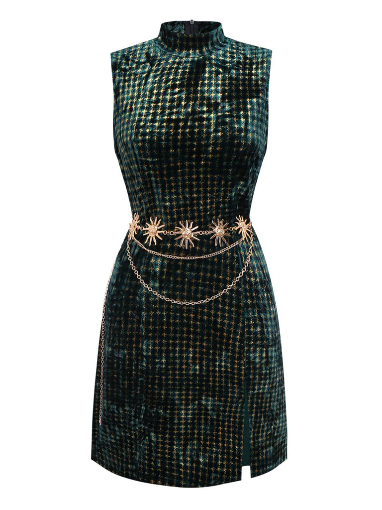[Pré-vente] Robe verte en velours à pied-de-poule et paillettes années 1960