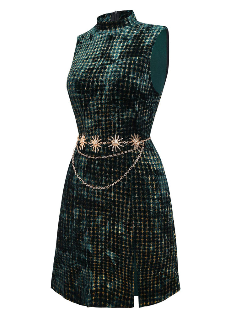 [Pré-vente] Robe verte en velours à pied-de-poule et paillettes années 1960