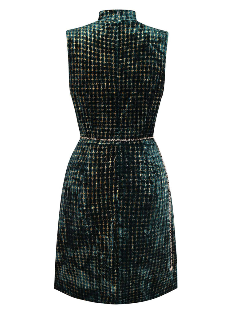 [Pré-vente] Robe verte en velours à pied-de-poule et paillettes années 1960
