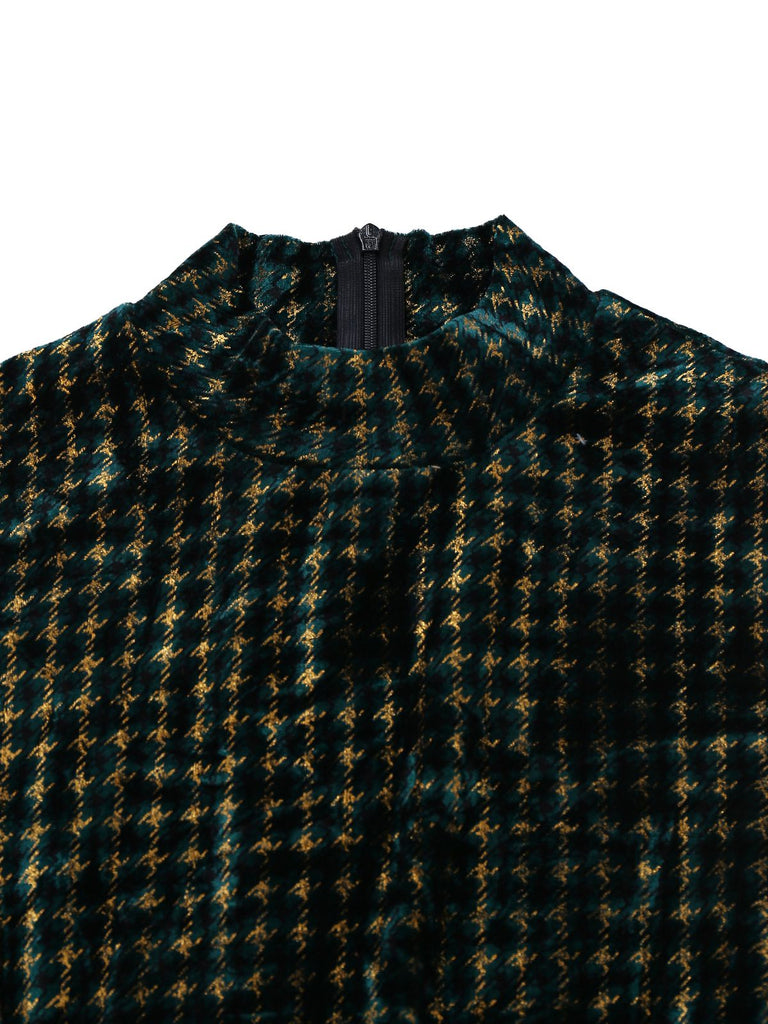 [Pré-vente] Robe verte en velours à pied-de-poule et paillettes années 1960
