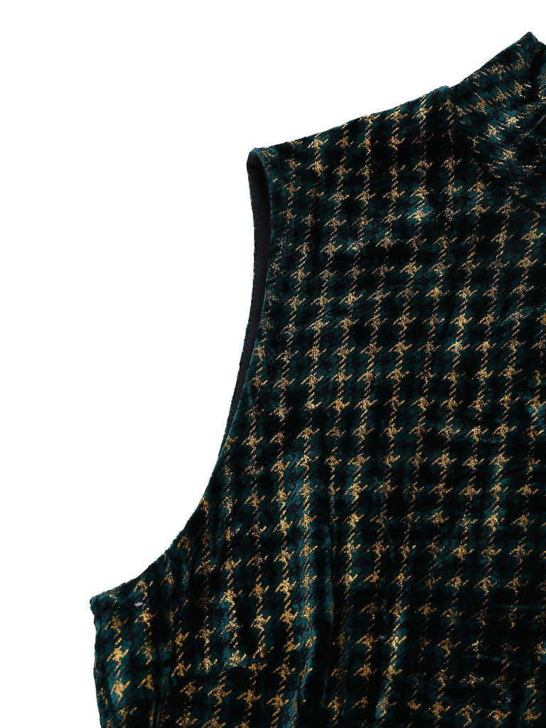[Pré-vente] Robe verte en velours à pied-de-poule et paillettes années 1960