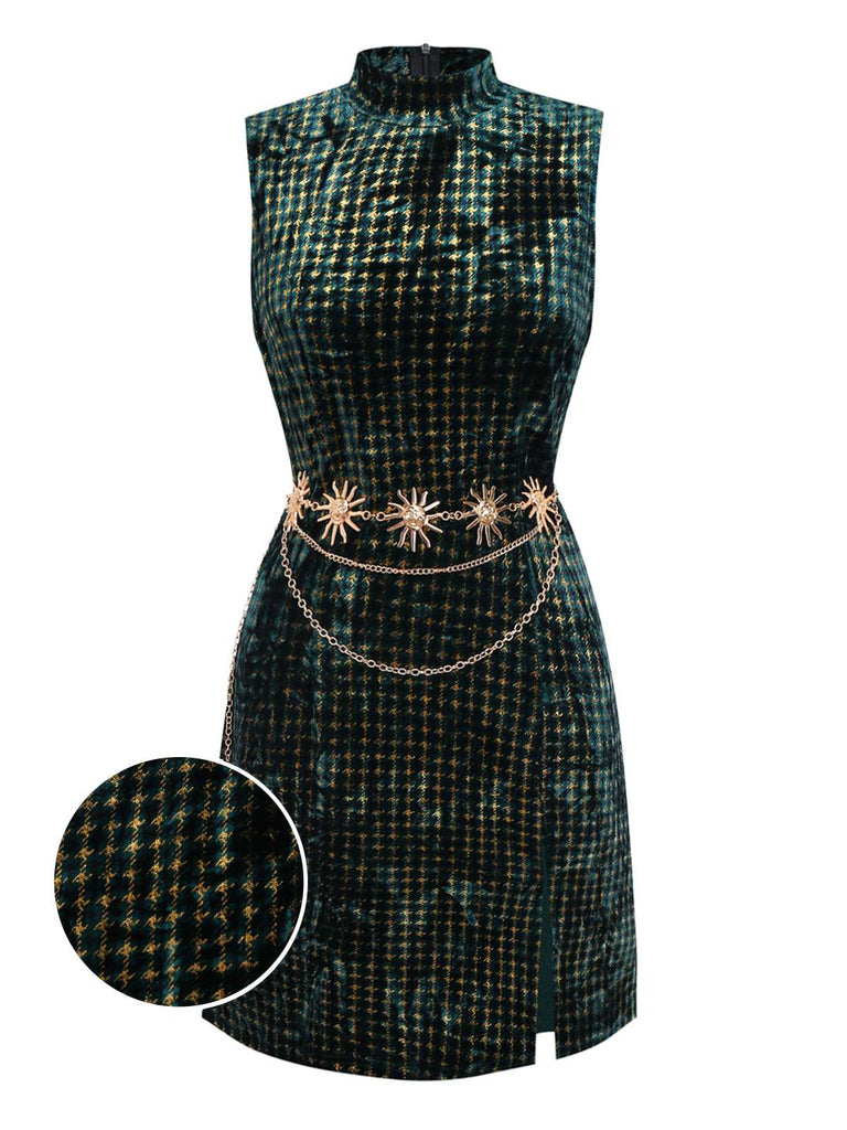 [Pré-vente] Robe verte en velours à pied-de-poule et paillettes années 1960