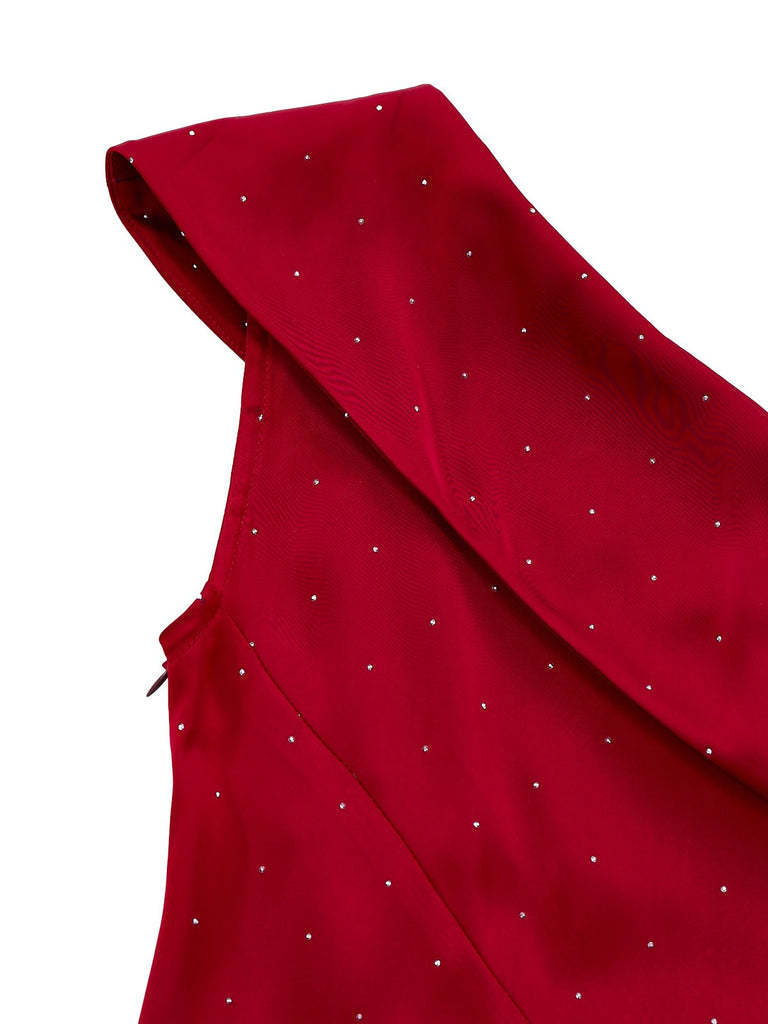 [Prévente] Robe noire en satin et strass épaules dénudées années 1960