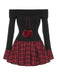 Robe plissée noire à carreaux tartan épaules dénudées des années 1960