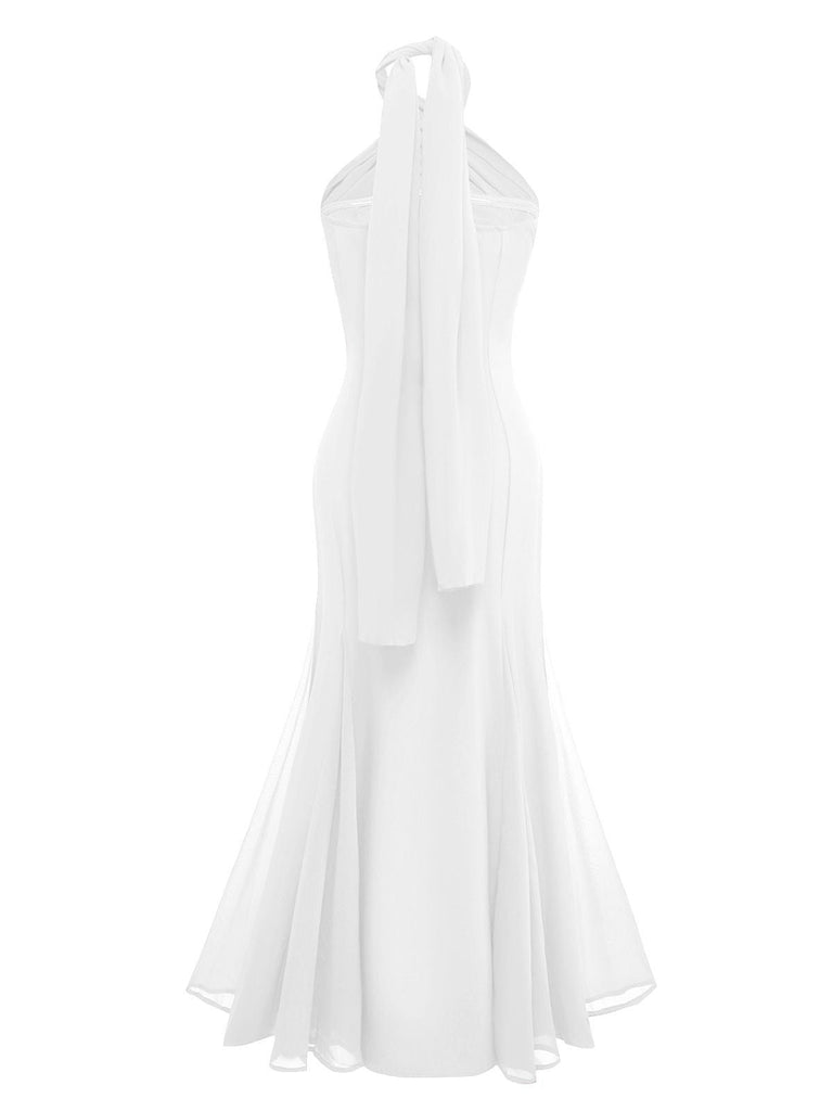 Robe convertible à col licou croisée en mousseline de soie années 1930