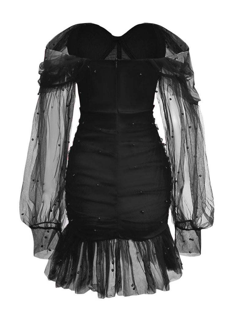 Robe en maille à encolure en cœur et épaules dénudées des années 1960