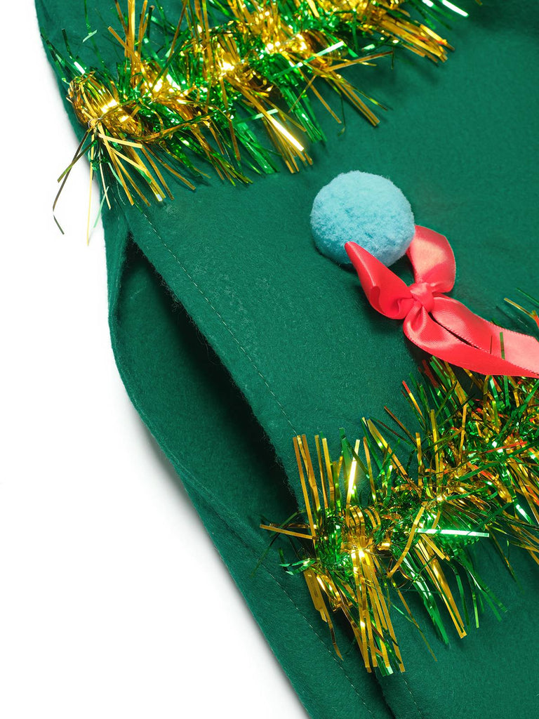Cape à capuche embellie 3D avec sapin de Noël vert des années 1950