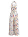 Combinaison à col licou fleurie beige années 1950