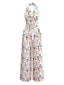Combinaison à col licou fleurie beige années 1950
