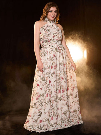 [Grandes taille] Robe longue multicolore col licou roses à bretelles années 1930