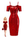 [Prévente] Robe crayon rouge à sequins et épaules dénudée années 1960