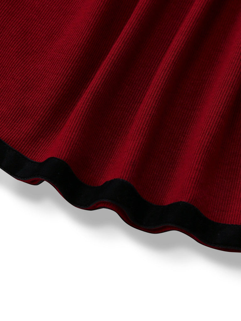 [Pré-vente] Robe rouge en tricots épaules dénudées manches lanternes et nœud années 1960