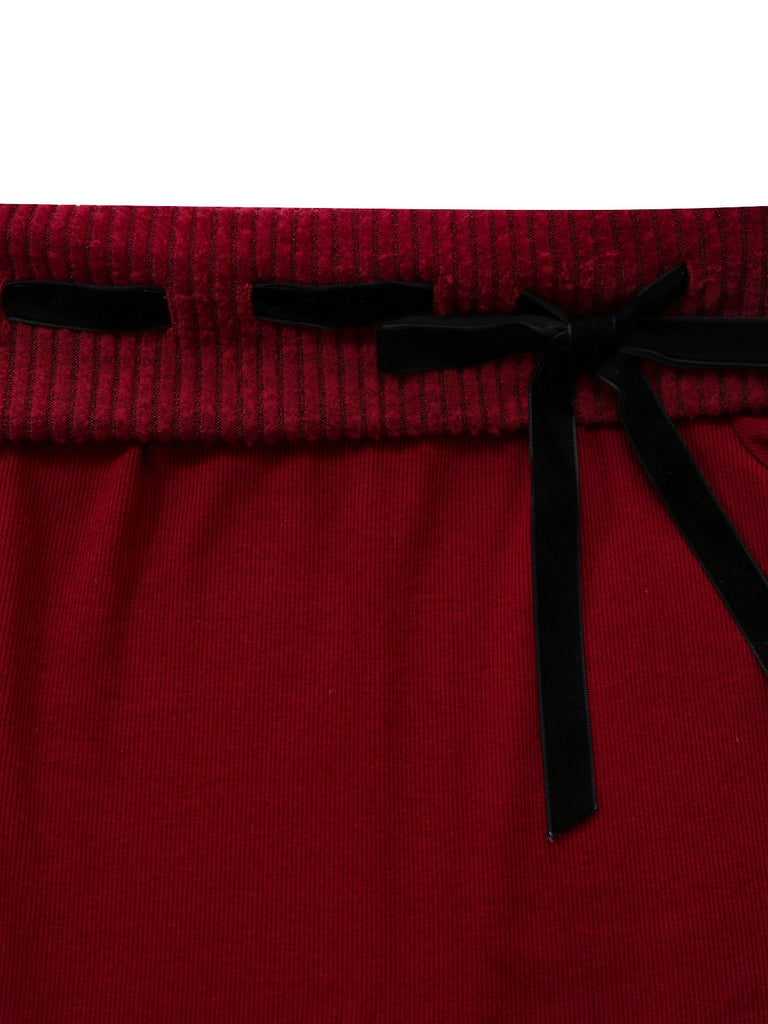 [Pré-vente] Robe rouge en tricots épaules dénudées manches lanternes et nœud années 1960