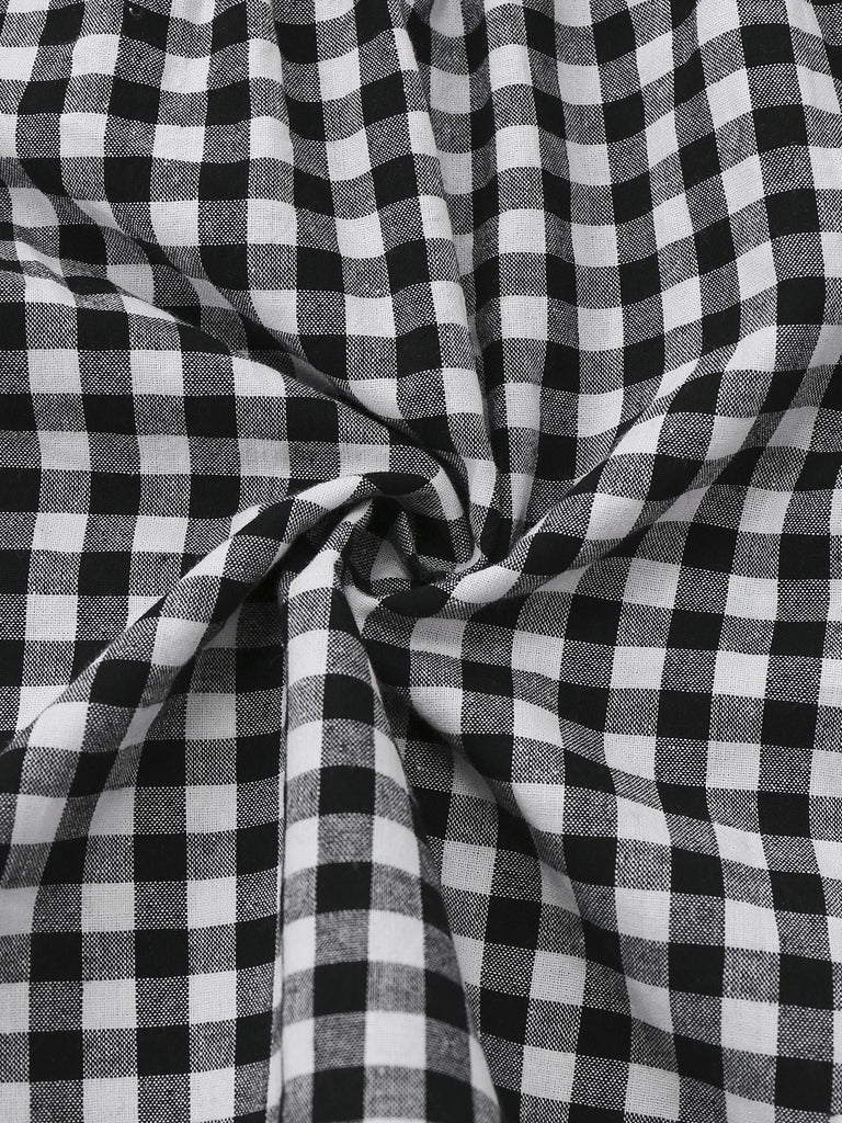 [Prévente] Robe noire patchwork à carreaux avec dentelle brodée années 1950