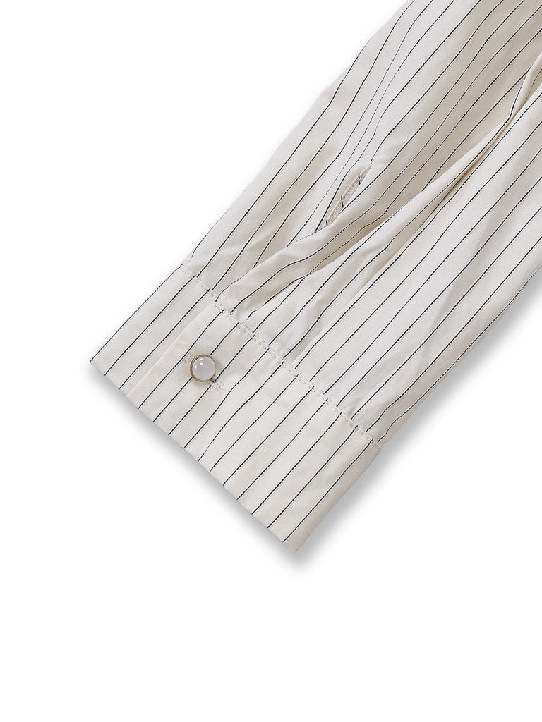 [Prévente] Robe kaki rayé patchwork plissée col revers et cravate années 1930