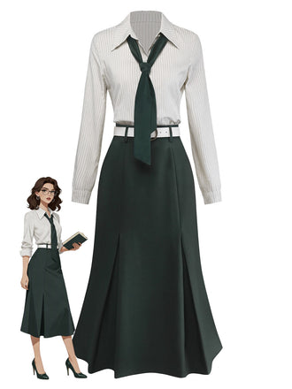 [Prévente] Robe Vert patchwork plissée col revers et cravate années 1930