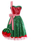 [Pré-vente] Robe de Noël avec nœud papillon et bretelle unique en maille des années 1970