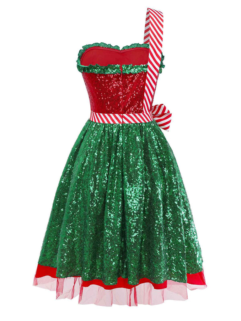 [Pré-vente] Robe de Noël avec nœud papillon et bretelle unique en maille des années 1970