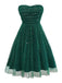 [Pré-vente] Robe verte en maille et paillettes à épaules dénudées et nœud papillon années 1950