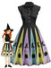 [Prévente] Robe trapèze col noué d'Halloween chapeau de sorcière des années 1950