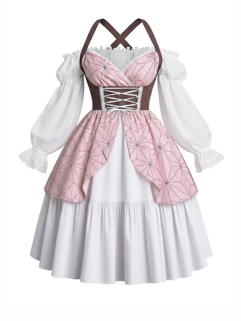 [Prévente] Robe bustier rose manches bouffantes épaules dénudées des années 1980