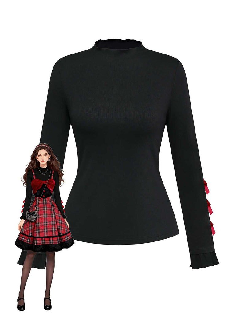 [Prévente] Haut en maille noire à col roulé et nœud décoratif années 50