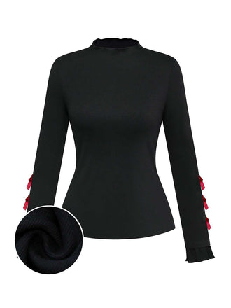 [Prévente] Haut en maille noire à col roulé et nœud décoratif années 50