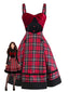 [Prévente] Robe rouge en velours à carreaux avec nœud années 50