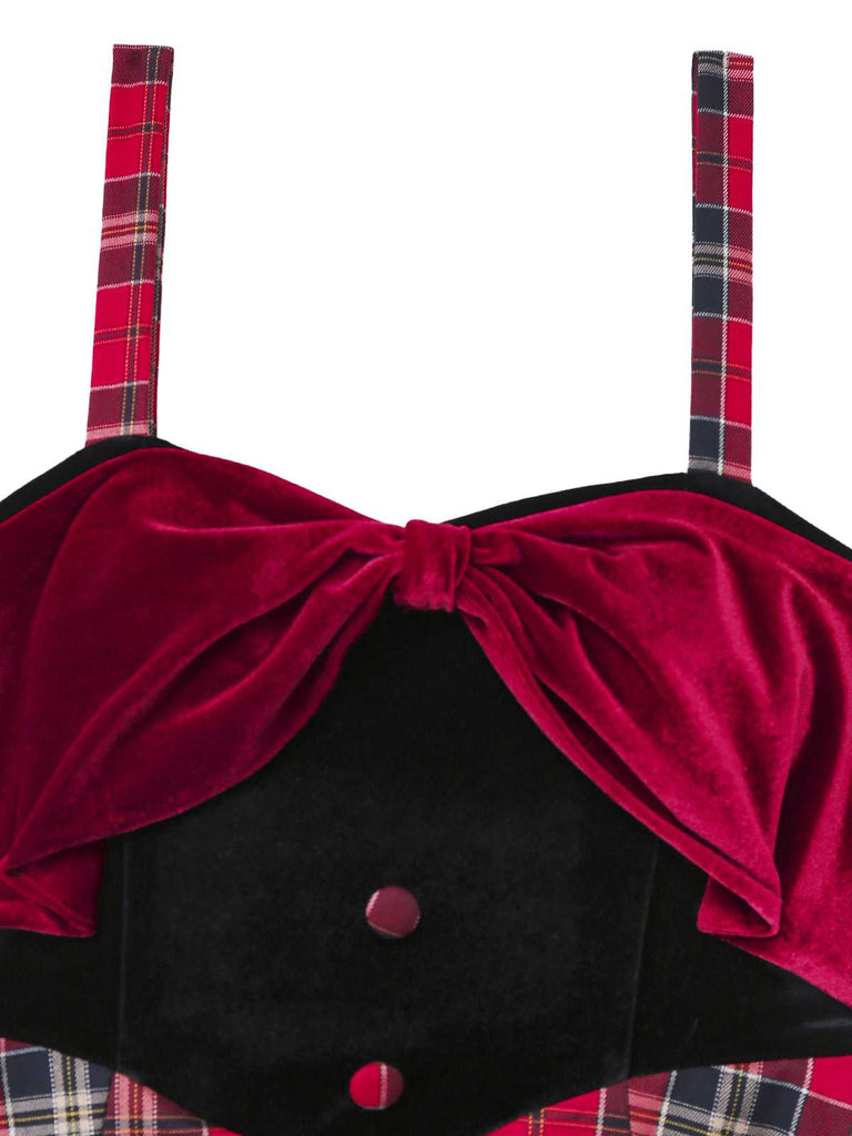 [Prévente] 2PCS Haut à col roulé en velours et robe à carreaux à nœud années 1950