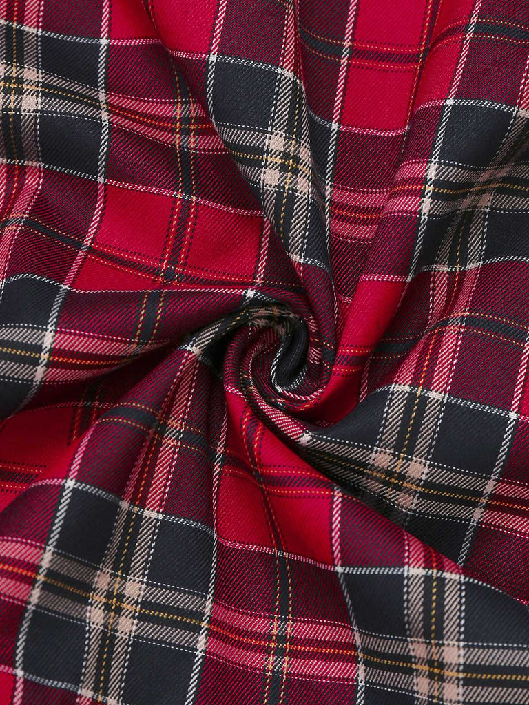 [Prévente] Robe rouge en velours à carreaux avec nœud années 50