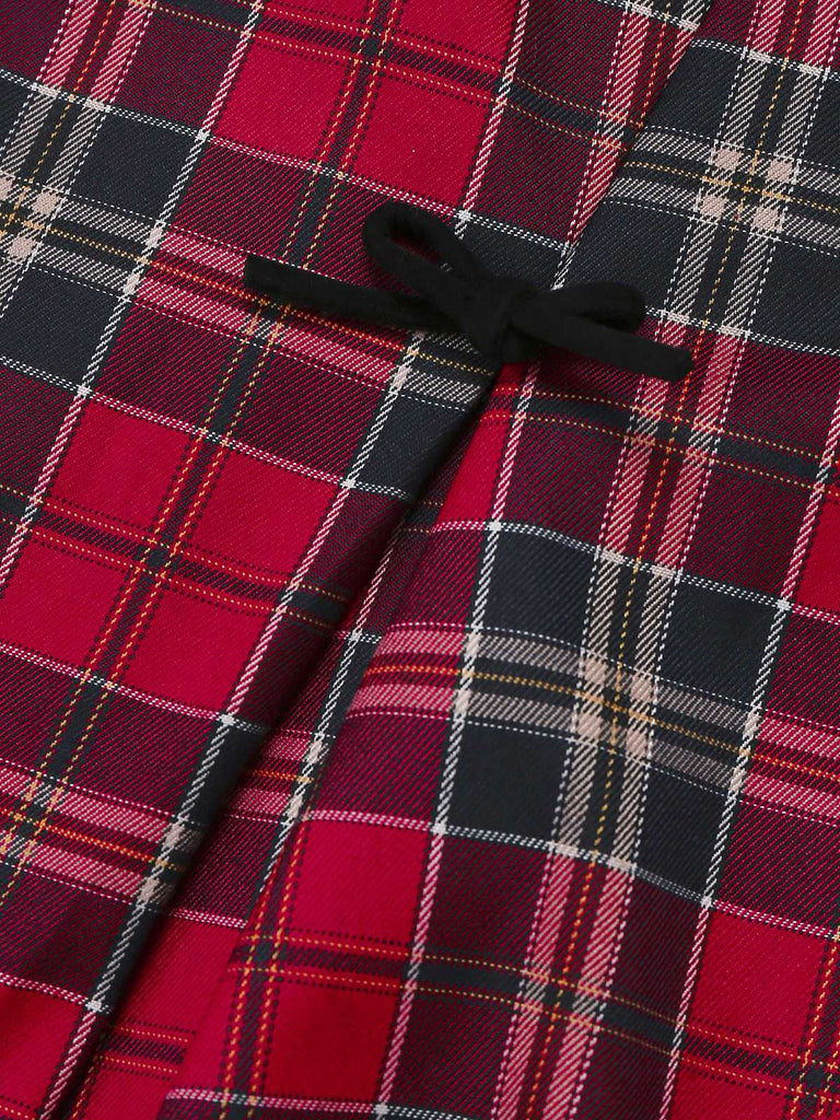 [Prévente] Robe rouge en velours à carreaux avec nœud années 50
