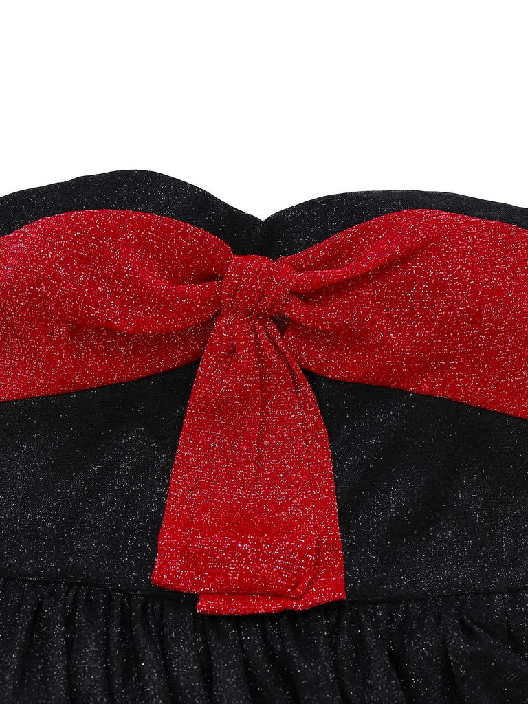 [Prévente] Robe bustier à paillettes et nœud froncée ourlet tulipe noire années 60