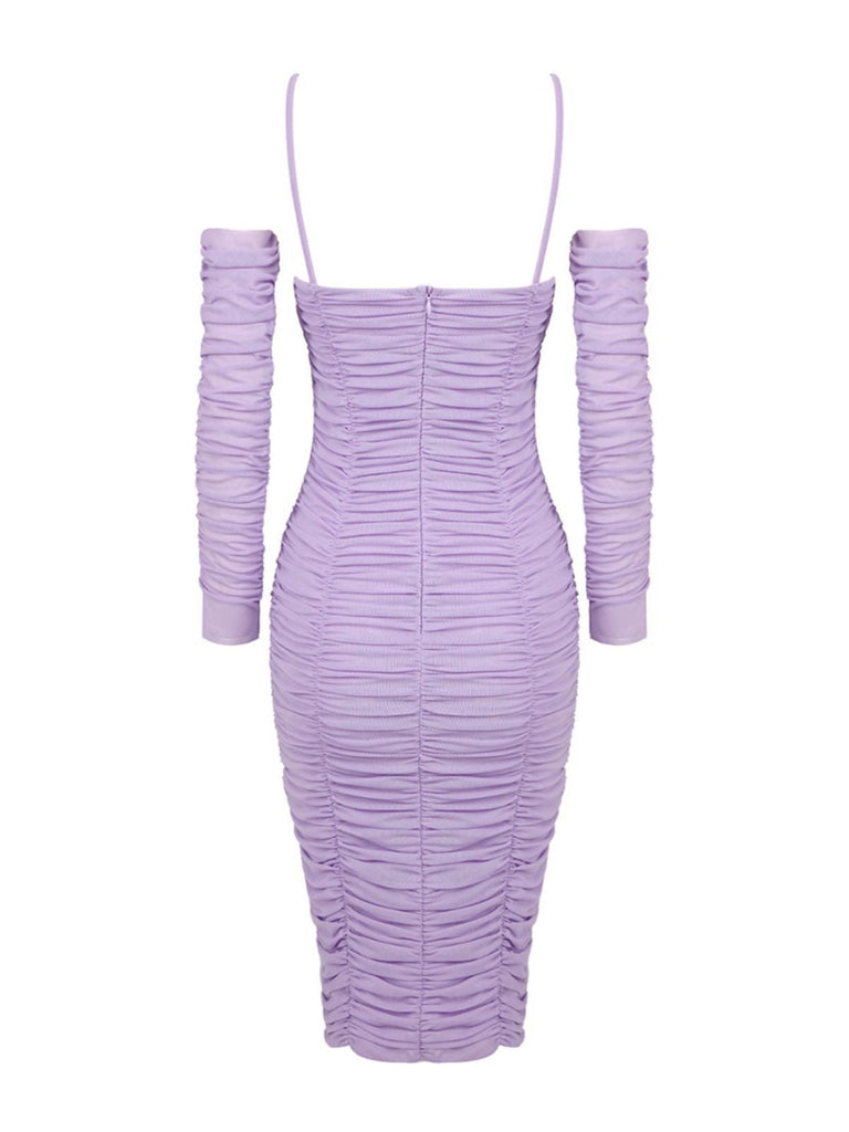 [Pré-vente] Robe en maille froncée à fleurs 3D lavande des années 1960