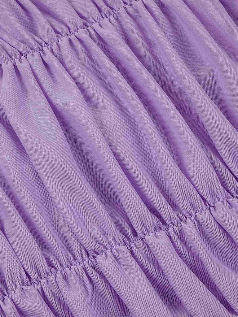 [Pré-vente] Robe en maille froncée à fleurs 3D lavande des années 1960