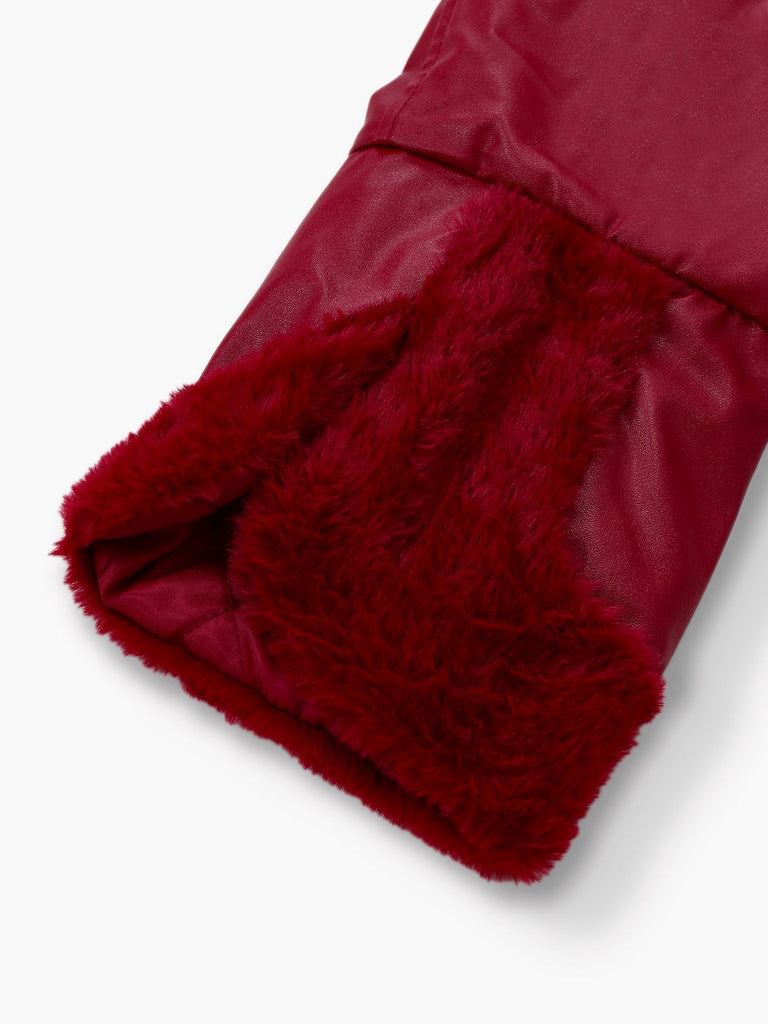 Manteau à capuche et col en fourrure en cuir des années 1950