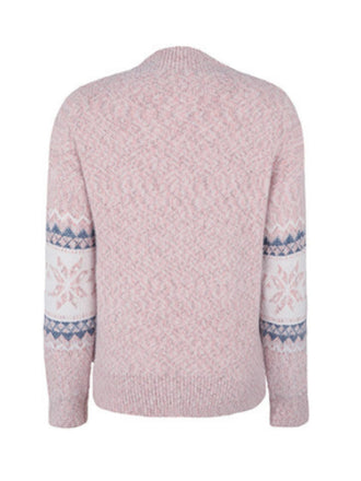 Sweat-shirt rose col roulé avec flocons de neige style années 80