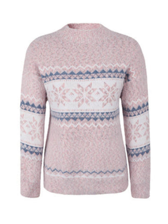 Sweat-shirt rose col roulé avec flocons de neige style années 80