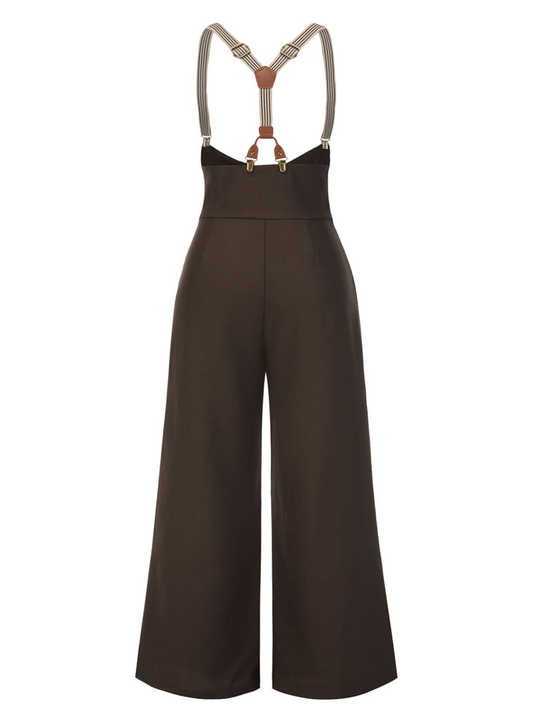 [Prévente] [Grande taille] Pantalon à bretelles marron foncé à bretelles boutonné années 1950