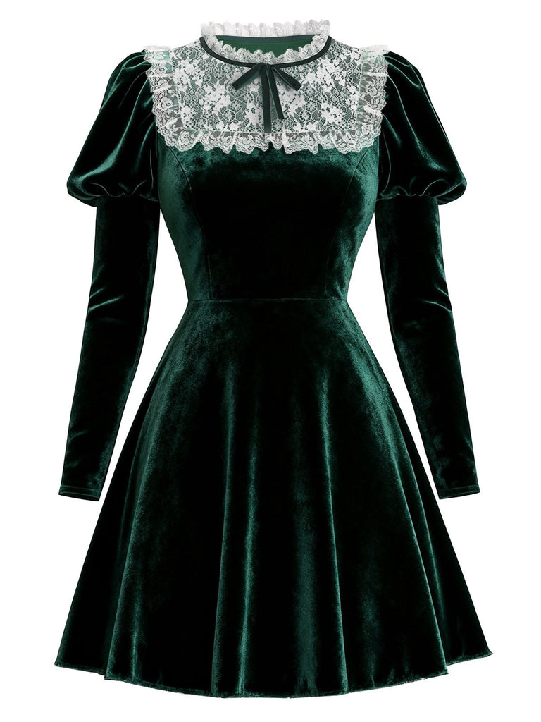 [Pré-vente] Robe victorienne en velours et dentelle verte des années 1960