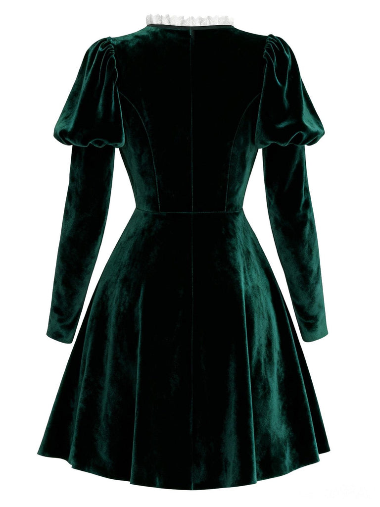 [Pré-vente] Robe victorienne en velours et dentelle verte des années 1960