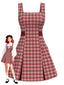 [Pré-vente] Robe plissée à larges bretelles et carreaux rouge foncé des années 1960