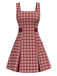 [Pré-vente] Robe plissée à larges bretelles et carreaux rouge foncé des années 1960