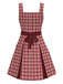 [Pré-vente] Robe plissée à larges bretelles et carreaux rouge foncé des années 1960