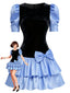 [Pré-vente] Mini-robe noire en velours taché manches bouffantes et nœud des années 1980