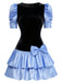 [Pré-vente] Mini-robe noire en velours taché manches bouffantes et nœud des années 1980