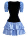 [Pré-vente] Mini-robe noire en velours taché manches bouffantes et nœud des années 1980