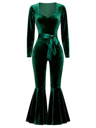 [Pré-vente] Combinaison évasée en velours col en cœur vert années 1970