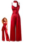[Pré-vente] Combinaison rouge en satin à col bénitier et bretelles spaghetti des années 1930